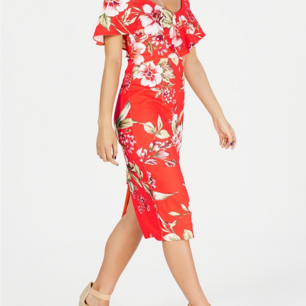 RACHEL Rachel Roy Red Off-the-Shoulder Bodycon Midi Dress